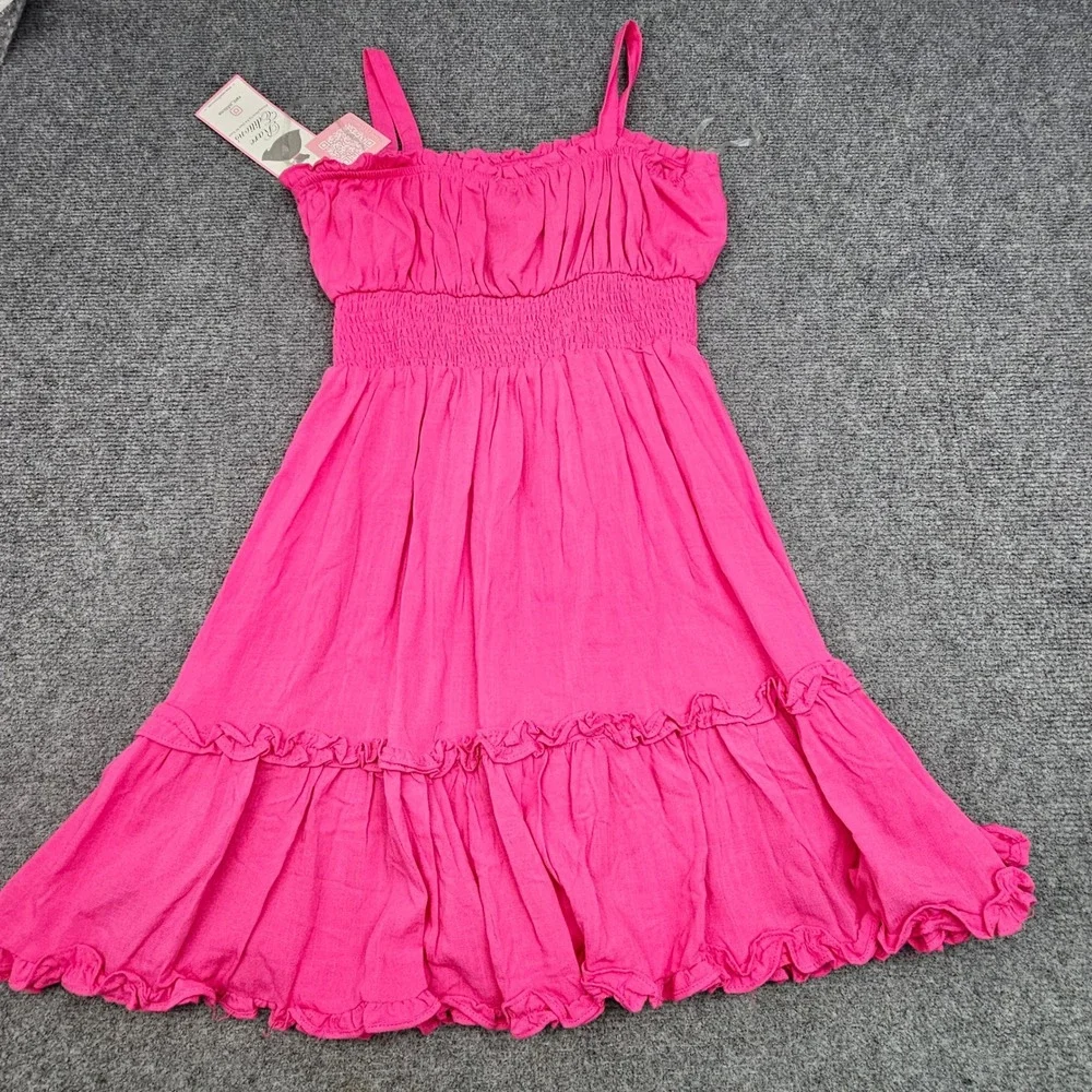Rare Editions Sundress Girls Size 14 Tropical Punch Fuchsia Smocked Ruffle Dress